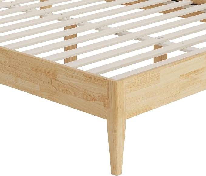 KISLOT Wood Bed Frame with USB & Type-C Charging, Boucle Platform Bed with Upholstered Headboard Mattress Foundation No Box Spring Needed Easy Assembly