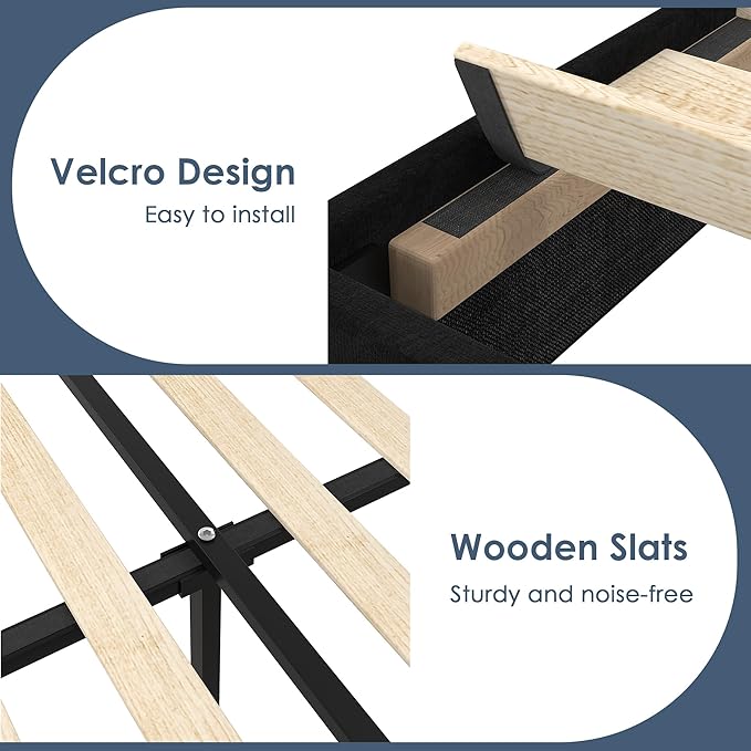 VECELO Full Size Upholstered Bed Frame with 4 Storage Drawers, Adjustable Velvet Rivet Decor Headboard, Wooden Slats Platform Support, No Box Spring Needed, Easy Assembly,Black