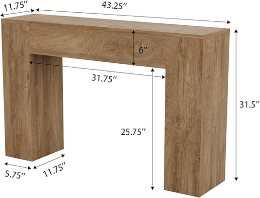 Wood Console Table for Entryway Living Room, 43-Inch Modern Sofa Table, Farmhouse Small Rectangular Accent Console with Wooden Double Base for Behind Couch Hallway Foyer Entrance, Light Oak Brown