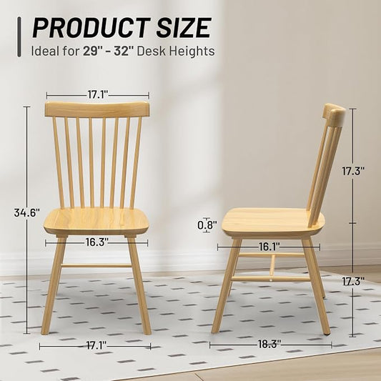 AreShark Windsor Dining Chairs, Farmhouse Wooden Dining Room Chairs, Solid Wood Kitchen Chairs with Spindle Back Set of 6, Natural Wood