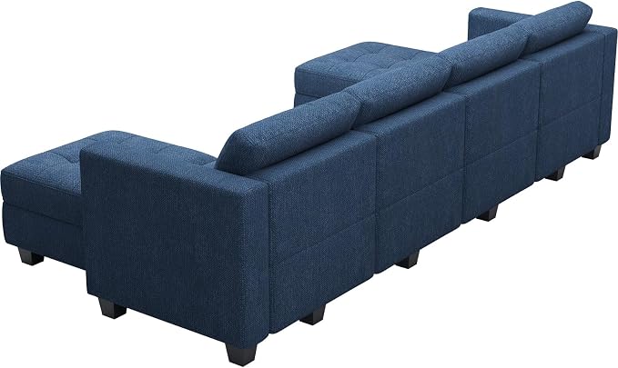 Belffin Reversible Storage Modular U-Shape Sectional Sofa Couch with Double Chaises Modular Sectional Sofa Set with Ottomans Fabric Blue