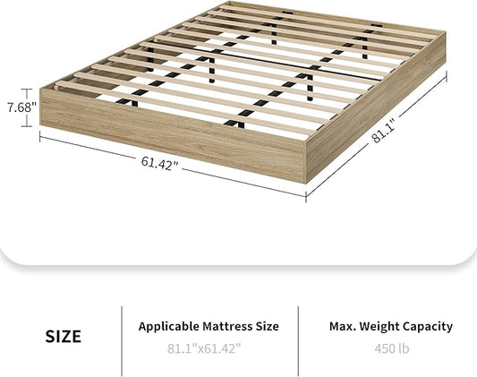 King Size Solid Wood Platform Bed, Modern Minimalist Floor-Standing Design with Robust Wooden Slats | Noise-Free, Space-Saving, No Box Spring Required | Easy Assembly for Luxurious Mast