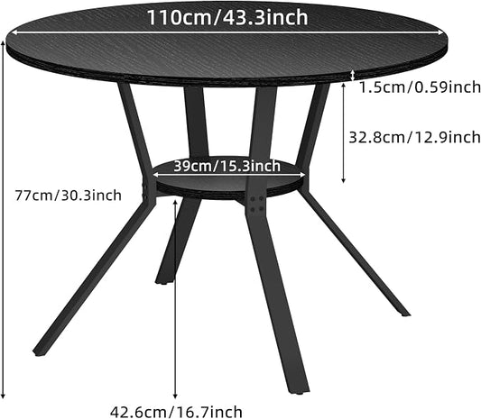Wildhome Round Dining Table for 2-4, 43 Inch Dining Room Kitchen Table with 1-Tier Storage Shelf, Modern Farmhouse Dinner Furniture with Adjustable feet,Oval Circle(43in-Black)