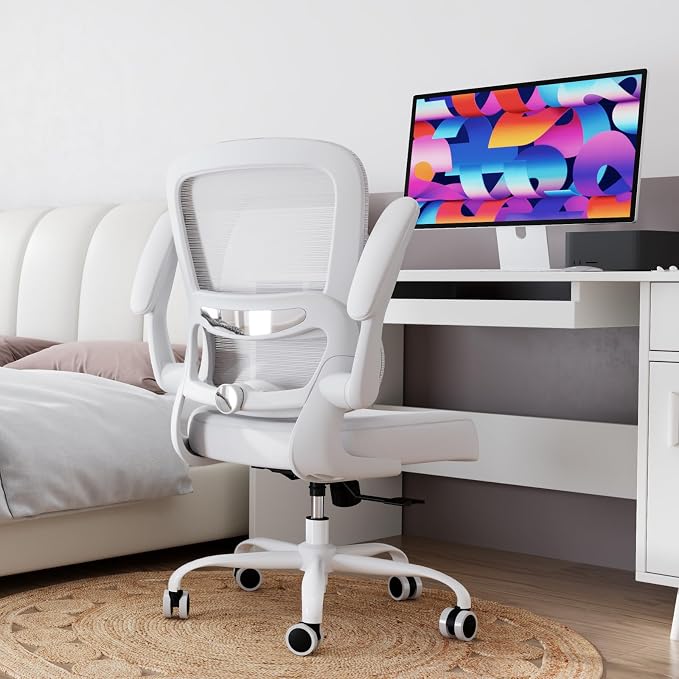 Office Chair - Ergonomic Desk Chair with Adjustable Lumbar Support, Mesh Computer Chair, Executive Chair for Home Office Comfortable Lumbar Support (White White)