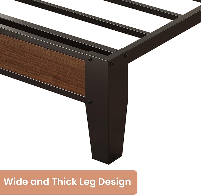 ANCTOR King Bed Frame, Storage Headboard with Charging Station, Platform Bed Frame with Strong Metal Support, Sturdy and Stable, Noise Free, No Box Spring Needed, Easy Assembly, Walnut