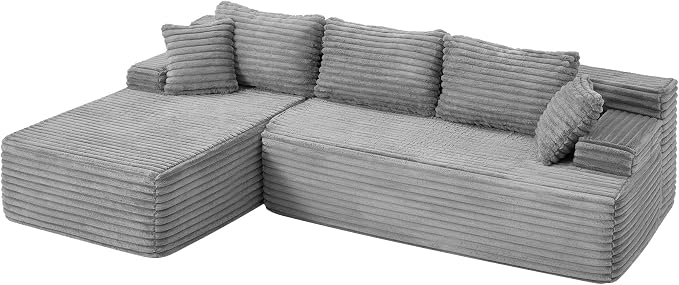 Hobestluk Boneless Couch Modular Sectional Sofa L-Shape Oversized Chaise | 108" Left Facing Chaise Pale Gray,Memory Foam,Removable Cover,Non-slip Bottom,No Assemble Required,Living Room Furniture