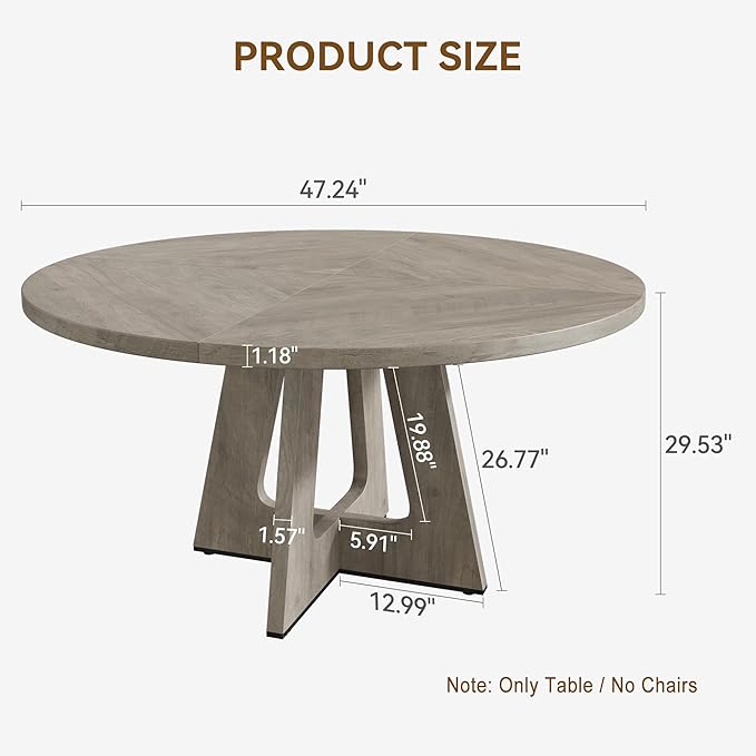 GAOMON 47 Inch Round Dining Table for 4-6 People, Circle Dinner Table with Wooden Cross Pedestal Base, Farmhouse Kitchen Furniture for Dining Room, Living Room, Kitchen (Table Only) - Grey