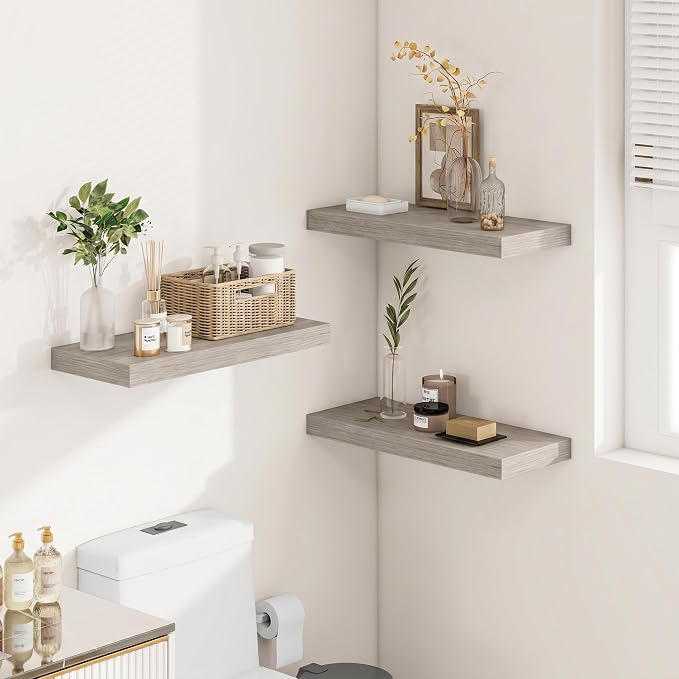 Vivelove 12" Deep Floating Shelves for Wall 12x12 Long, Wall Shelves for Bedroom Living Room Bathroom Kitchen Laundry Room, Farmhouse Rustic Shelves for Home Decor, 12" X 12" X 2" Set of 2, Grey