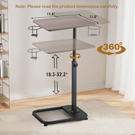 facka Adjustable Gray TV Tray Table with Rounded Metal Corners, C-Shaped Snack Table for Couch, Sofa, Bed or Chair, Small Space Side Table for Eating, Dinner, or Laptop Use