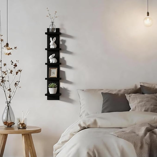 Homaterial 5 Tier Shelvesl, Vertical Column Wall Decor Mount Floating Shelves for Bedrooms, Living Rooms, Natural Finish Wall Shelf, Black