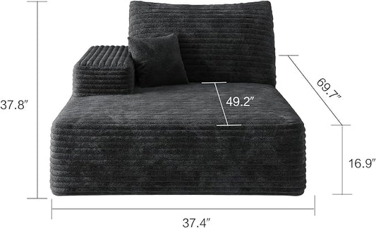 107" U Shaped Cloud Corduroy Couch with Ottoman, Comfy Sectional Boneless Couches for Living Room Bedroom, Deep Seat Sleeper Compression Sofa, No Assembly, Left Facing Chaise, Black