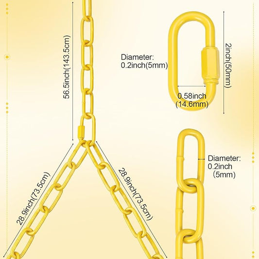 Heavy Duty Porch Swing Hanging Chain Kit (2 Pack) 1500 Lbs Capacity, Up to 7.1ft Length- Rustproof Zinc-Plated, 4 Quick Links & 2 Y-Chain Assemblies, Indoor/Outdoor Hanging Hardware(Yellow)