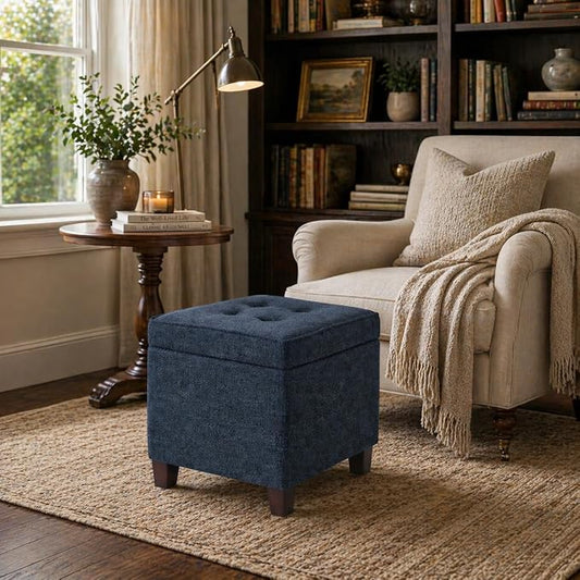 HomePop 18" Square Tufted Storage Ottoman - Dusty Navy