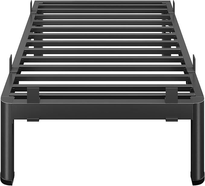 12 Inch Twin Bed Frames, Reinforced Heavy Duty Metal Bed Frame Twin Size, 4000LBS Rounded Corner & No-Slip Mattress Grip, Squeak-Free Platform Bed Frame with Headboard Holes Easy Assembly