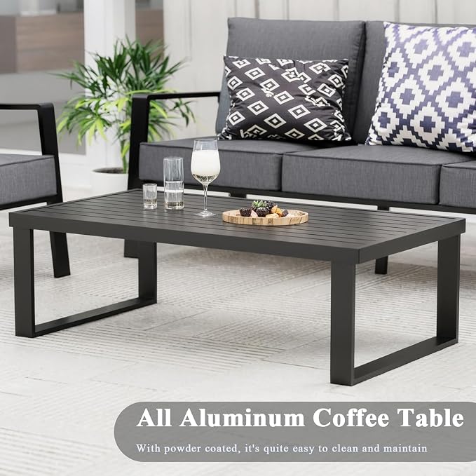 Aluminum Outdoor Patio Furniture Set, 4 Piece Sectional Coversation Sets with Coffee Table, Modern Outdoor Sofa Couch with Thick Cushions for Porch, Balcony, Garden, Dark Gray