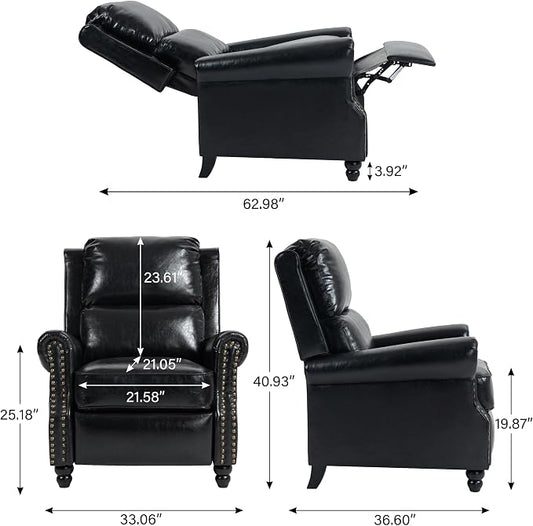 Faux Leather Recliner Chair, Modern Pushback Armchair with Adjustable Backrest & Footrest for Bedroom, Living Room