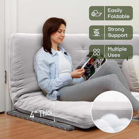 ZonLi Japanese Floor Futon Mattress Twin Size 75"x 39", 100% Cotton Cover 4'' Thicken Tatami Mattress, Foldable Sleeping Pad, Portable Dormitory Tatami Mat, Roll Up Floor Lounger Bed for Adult