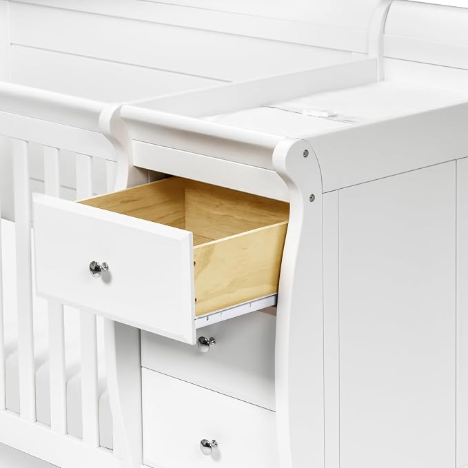 DaVinci Kalani 4-in-1 Convertible Crib and Changer Combo in White | GREENGUARD Gold Certified, Converts to Toddler Bed, Daybed & Full-Size Bed, 4 Adjustable Mattress Heights, Easy to Assemble