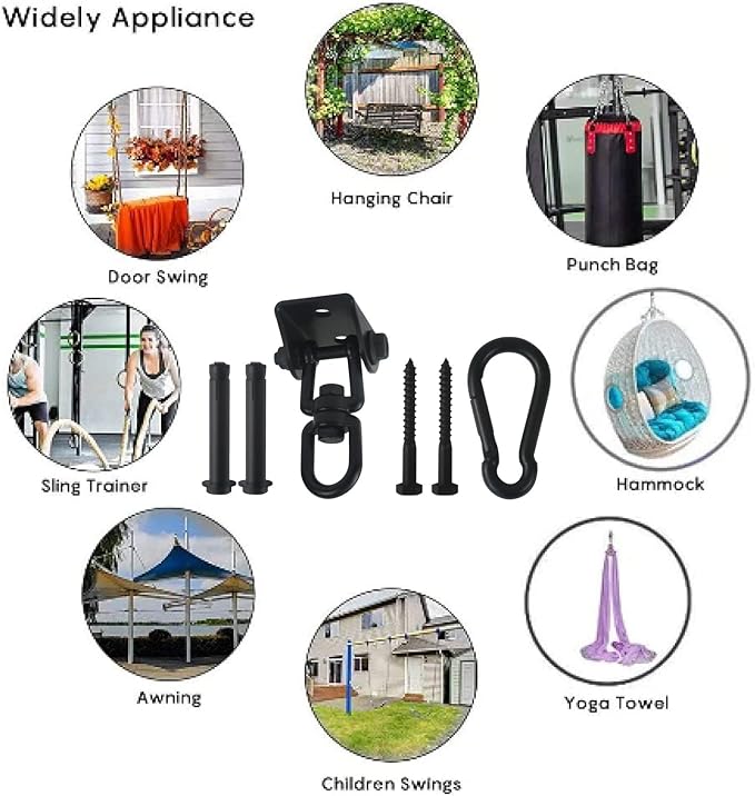 HOMPER Hammock Hanging Kit, 1000 lb Capacity Heavy Duty 360° Rotate Swing Hooks for Chair, Yoga, Outdoor Patio Porch,Black