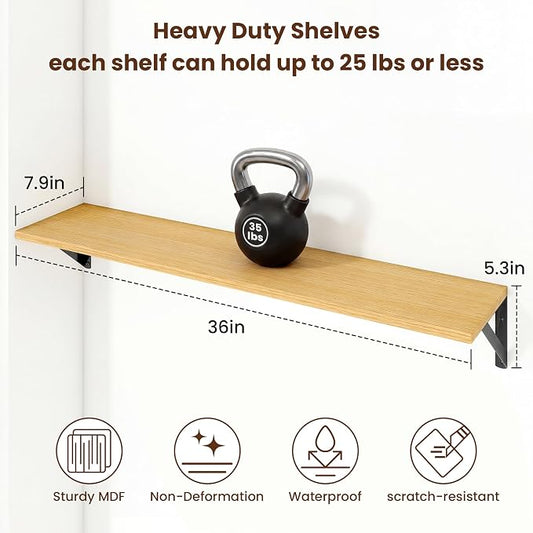Axeman 36 Inch Floating Shelves | 8 Inch Deep Oak Wall Shelves Set of 2 | 36''W x 8''D Rustic Oak Shelves for Bathroom Living Room Bedroom Kitchen
