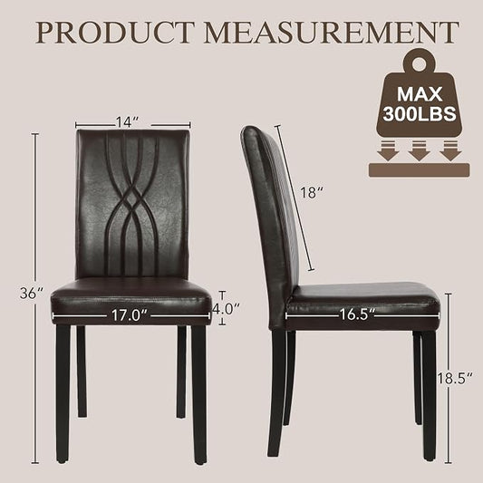 LSSBOUGHT Modern Dining Chair Set of 6,Urban Style Leather Kicthen Chairs with Solid Wood Legs for Dining Room and Restaurant (Brown-Quilted backrest)
