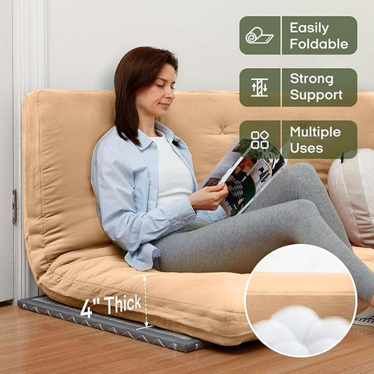 ZonLi Japanese Floor Futon Mattress Twin Size 75"x 39", 100% Cotton Cover 4'' Thicken Tatami Mattress, Foldable Sleeping Pad, Portable Dormitory Tatami Mat, Roll Up Floor Lounger Bed for Adult