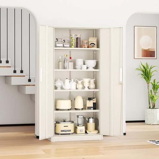 INTERGREAT Metal Lockable Storage Cabinet, 72” Storage Cabinet with 2 Doors and 4 Adjustable Shelves for Office, Home, Garage, Pantry (Assembly Required, Gray)