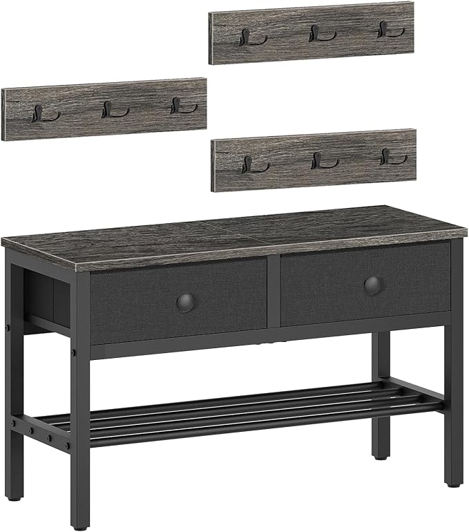 YATINEY Hall Tree with Bench and Shoe Storage, Entryway Bench with Coat Rack, 4-in-1 Coat Rack Shoe Bench, Multifunctional, for Front Door, Hallway, Foyer, Charcoal Grey and Black MT05BC