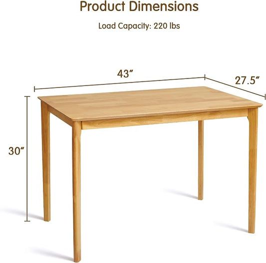 HOMYZOO Small Dining Table, 43 Inch Rectangular Solid Wood Kitchen Table for Small Space, Easy Assembly, Dining Room Table for Home, Apartment, Office, Natural