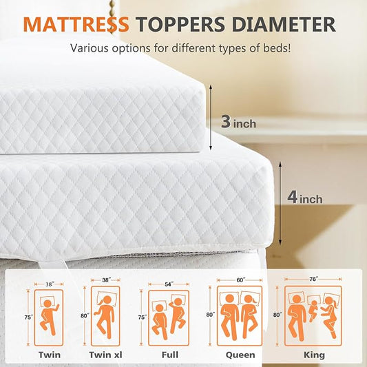 Sweetcrispy Mattress Topper Twin with Removable Soft Cover, Memory Foam 4 Inch Thick Gel Infused Cooling Pad for Pressure Relieve for Twin Size Bed, Sleeper Sofa, RV, Camper, CertiPUR US Certified