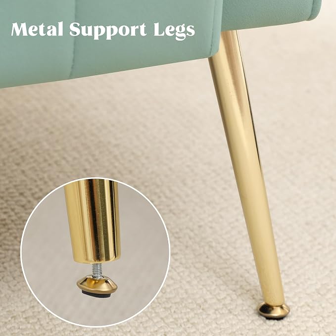 Accent Chairs Set of 2,Upholstered Living Room Chairs,High Back Arm Chairs with Metal Legs Lumbar Reading Chairs for Living Room,Bedroom, Apartment Lake Green