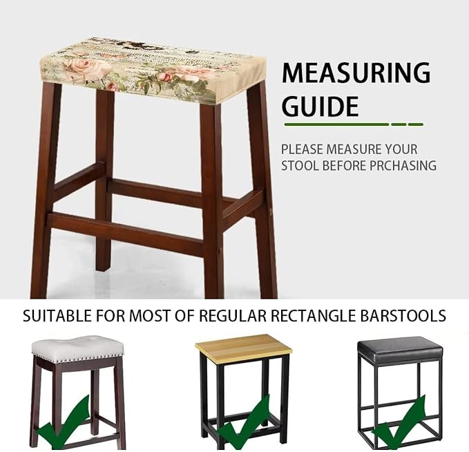 Retro Rose Butterfly Bar Stool Seat Covers Rectangle Stool Covers 2pcs Bench Covers Slipcover Rectangle Stretch Counter Height Bar Stools Slipcovers Counter Stool Covers Saddle Seat Cover