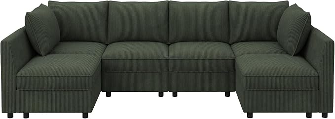 HONBAY Modular Sectional Sofa Couch with Storage, Modern U Shaped Sectional Sofa, Convertible Sectional Couch for Living Room - Green