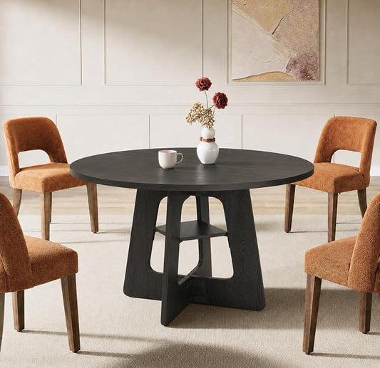 Round Dining Table for 4-6, 47" Kitchen Table for Dining Room, Modern Black Dining Table, Circle Kitchen Table for Living Room, Apartment