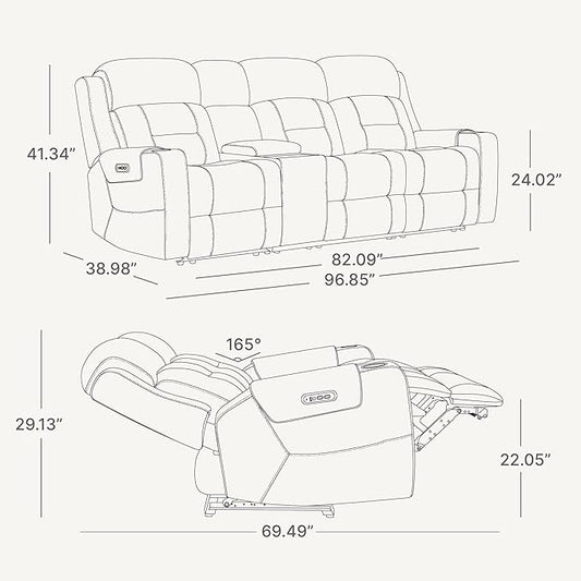 Watson & Whitely Genuine Leather Power Recliner Sofa, Lay Flat Reclining Sofa with Storage Console, Power Headrest & Cup Holders, 3 Seater Electric Reclining Couch for Living Room, Dark Brown