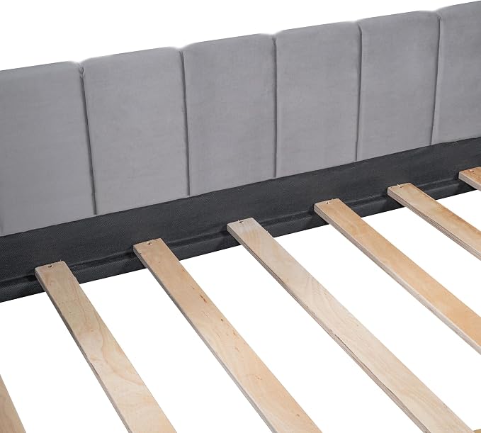Merax Twin Size Upholstered Daybed with 2 Storage Drawers, Wooden Sofa Bed Frame with Simple Line Design, Grey