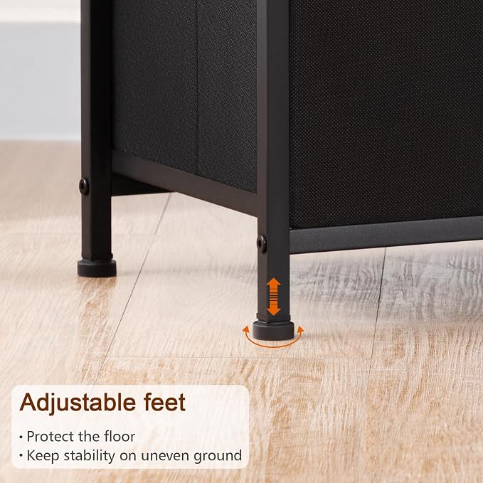 LOAKEKEL Night Stand Set 2, Black Nightstand with Charging Station, End Tables with Storage Shelf for Small Spaces, Bedside Table Side Tables with 2 Fabric Drawers for Bedroom, HETS020BK