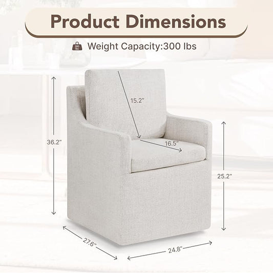 KISLOT Upholstered Dining Chairs Set of 1, Modern Dining Room Chairs with Casters & Washable Cover, Rolling Accent Chair with Hidden Storage for Kitchen, Farmhouse, Living Room, Linen Fabric, 1 Box