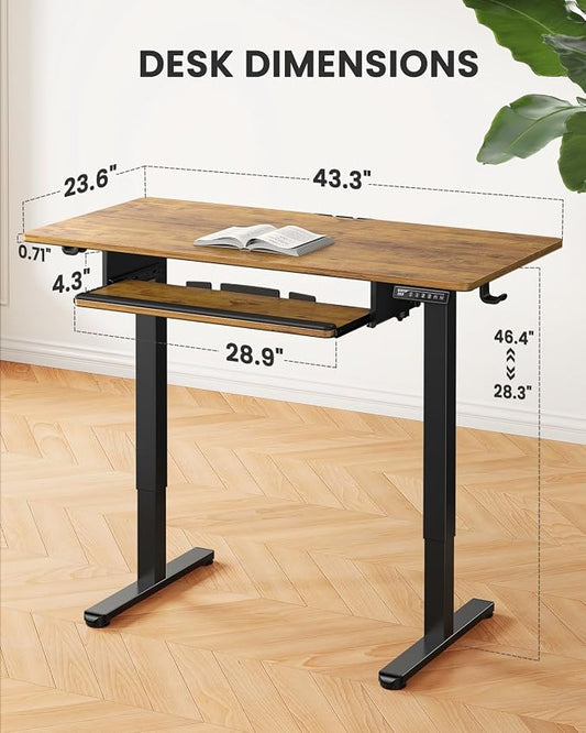 ErGear Electric Standing Desk with Keyboard Tray, 44x24, Vintage Brown