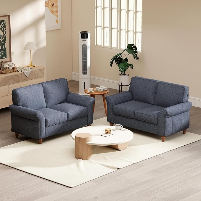 Bonzy Home 57" Loveseat Sofa, 2 Seater Comfy Love Seat Sofa for Living Room, Apartment, Office, Blue