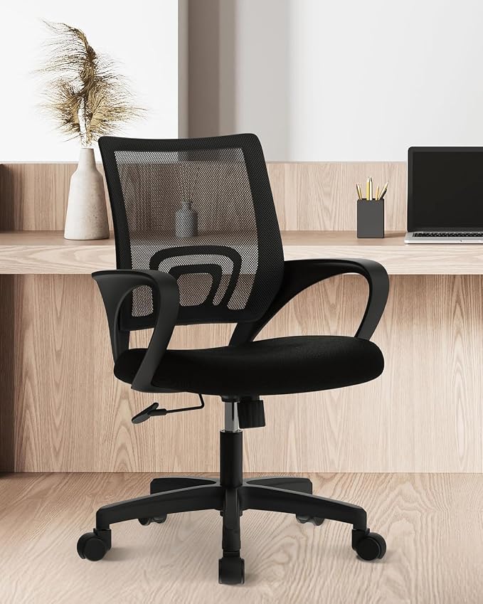 NEO CHAIR Office Desk Computer Chair Ergonomic Mesh Gaming Cushion Seat with Comfy Lumbar Mid Back Support Adjustable Height Swivel Rolling Wheels for Home Task (Mesh Black)