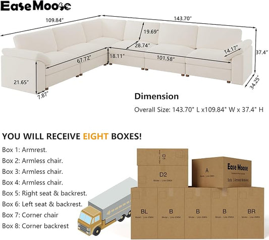 EASE MOOSE Oversized L Shape Sectional Couch,Extra Large Deep seat Sectional Modular Sofa for Living Room,White