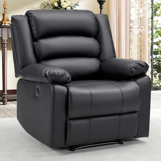 EBELLO Faux Leather Classic Power Recliner Chair, Oversized Electric Overstuffed Reclining Chair with Soft Cushion and Back, Sofa with Comfortable Armchair, Classic Black, 2Pcs