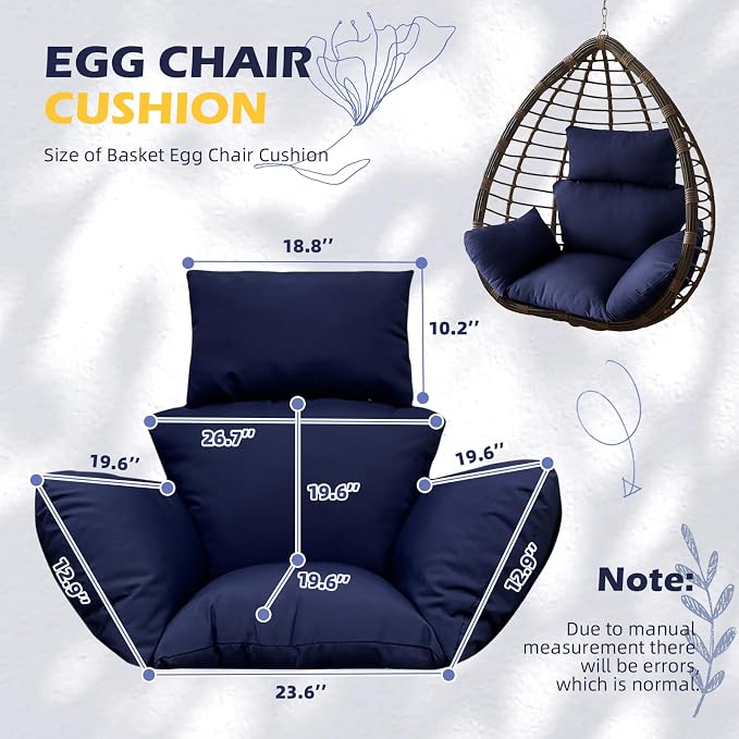Outdoor Printed Hanging Chair Cushion Waterproof Patio Hanging Egg Chair Pad Garden Hanging Basket Chair Seat Cushion Replacement for Garden Patio Blue Leaf