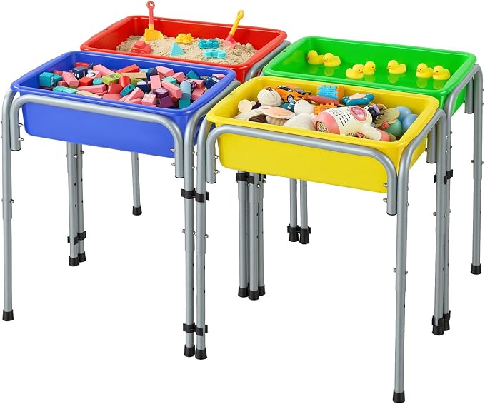 VEVOR Sensory Table for Toddlers, Kids 4-Station Sand and Water Adjustable Play Table with Detachable Storage Bins and Non-Slip Feet, Carbon Steel Frame, Rounded Corners, for Boys and Girls Exploring