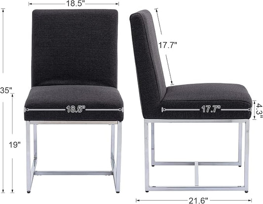 CIMOTA Black Modern Dining Chairs Set of 8, Upholstered Dining Room Chairs Armless Guest Side Chair with Chrome Base for Dining Room/Kitchen, Charcoal Black, 8PCS