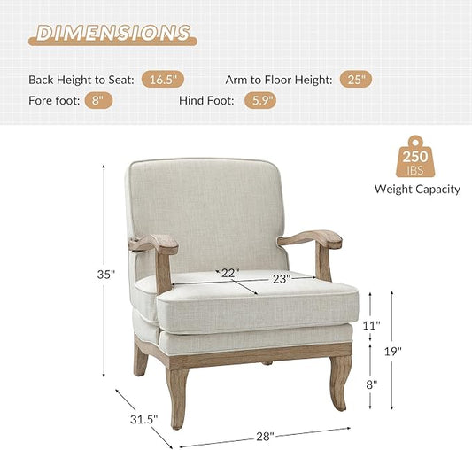 HULALA HOME Mid-Century Modern Accent Chair Set of 2, Upholstered Living Room Lounge Chair, Comfy Armchair with Solid Wood Legs & Removable Cushion, Bedroom Lounge Room Sofa Chair (Ivory)