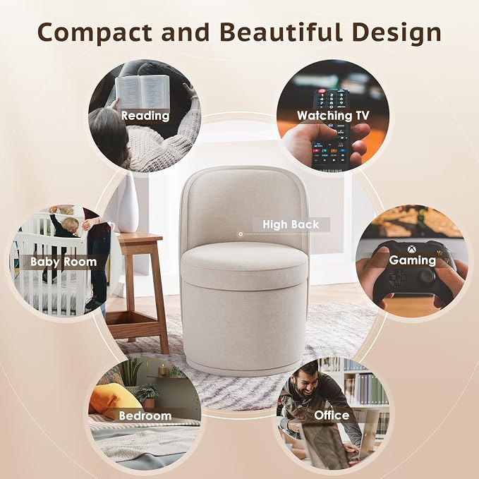 MALOL 360° Swivel Accent Chair- Comfy Living Room Armchair No-Sag Foam & Sturdy Metal Base, Fully Assembled Swivel Accent Single Sofa for Bedroom, Office, Beige