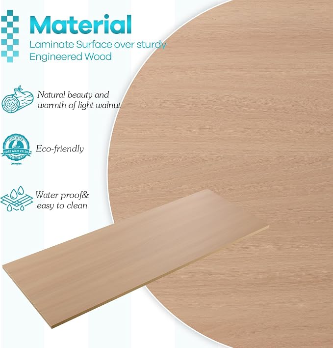 Kaboon Universal Tabletop 45.67"x23.62", Solid One-Piece Melamine Table Top, Double Desk L-Desk DIY, Home and Office, Light Walnut