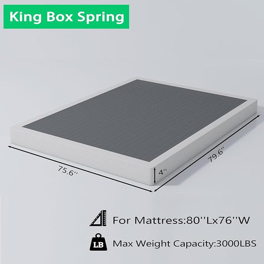Vaciwe 4 Inch King Size Box Spring Heavy Duty Metal Mattress Foundation with Easy Clean Cover, Noise Free,Easy Assembly